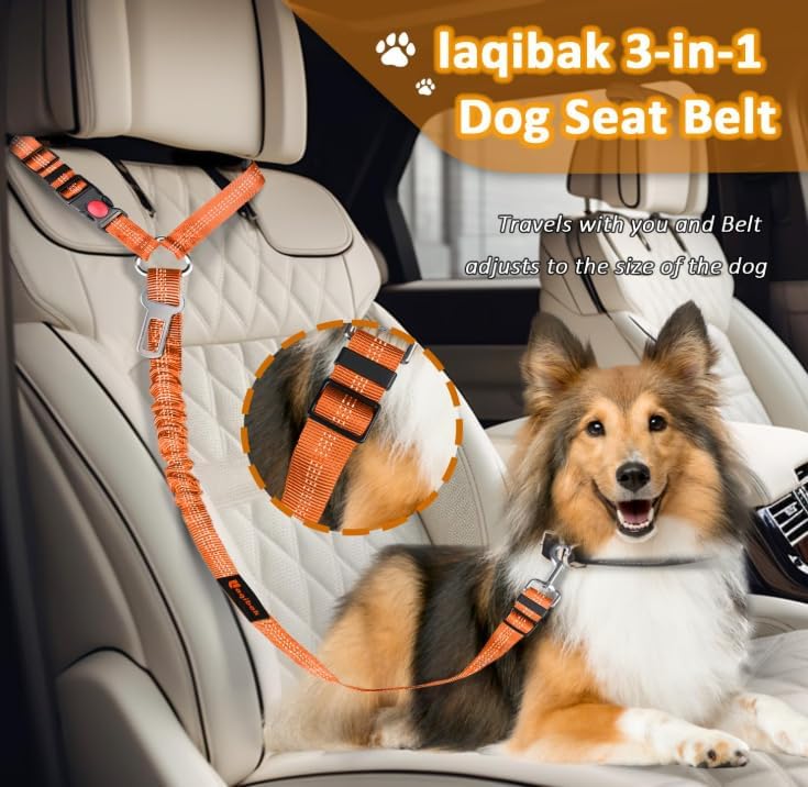 Laqibak Removable Dog Seat Belt Harness for Car, 3 in 1 Pet Seatbelt Leash
