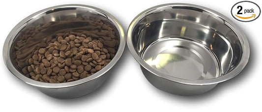 Top Dog Chews - Two Large Stainless Steel Dog Bowl Set, Water & Food Dish for Any Sized Dog. No Stickers, 8", 2 Quarts, 64 OZ, 8 Cups.