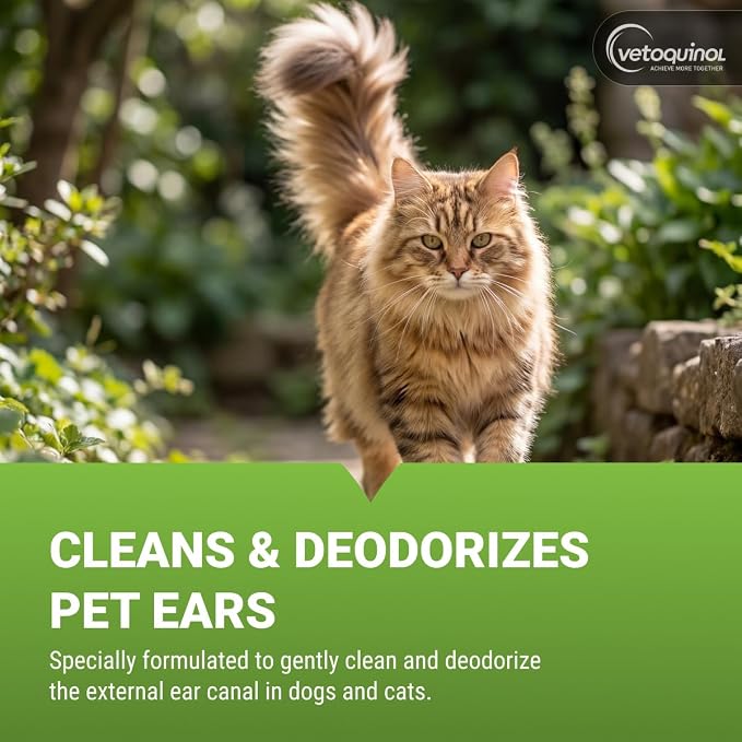 Vetoquinol Ear Cleansing Solution - Gentle Cleaner to Remove Dirt & Debris - Easy-to-Use Drops for Cats & Dogs - Support Clean and Fresh-Smelling Ears - Ideal for Routine Pet Hygiene - 4 Ounces