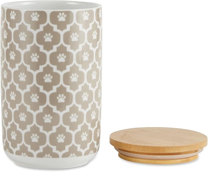 Bone Dry Lattice Collection Pet Bowl & Canister, Treat Canister, 4x6.5 inches, Stone