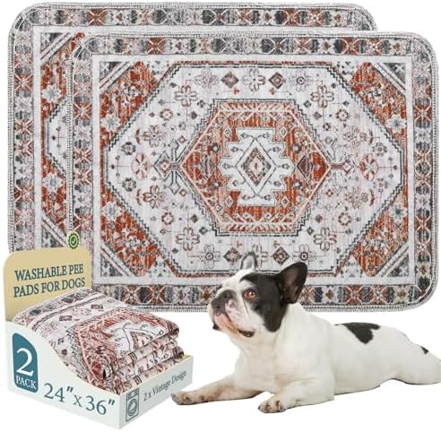 Homimp Washable Pee Pads for Dogs, 2 Pack Reusable Puppy Pads Waterproof,Absorbent and Leakproof Dog Pee Pads,Non Slip Puppy Training Pads, Pet Mat for Floor, Crate, Couch, Whelping, Brown 24"x36"