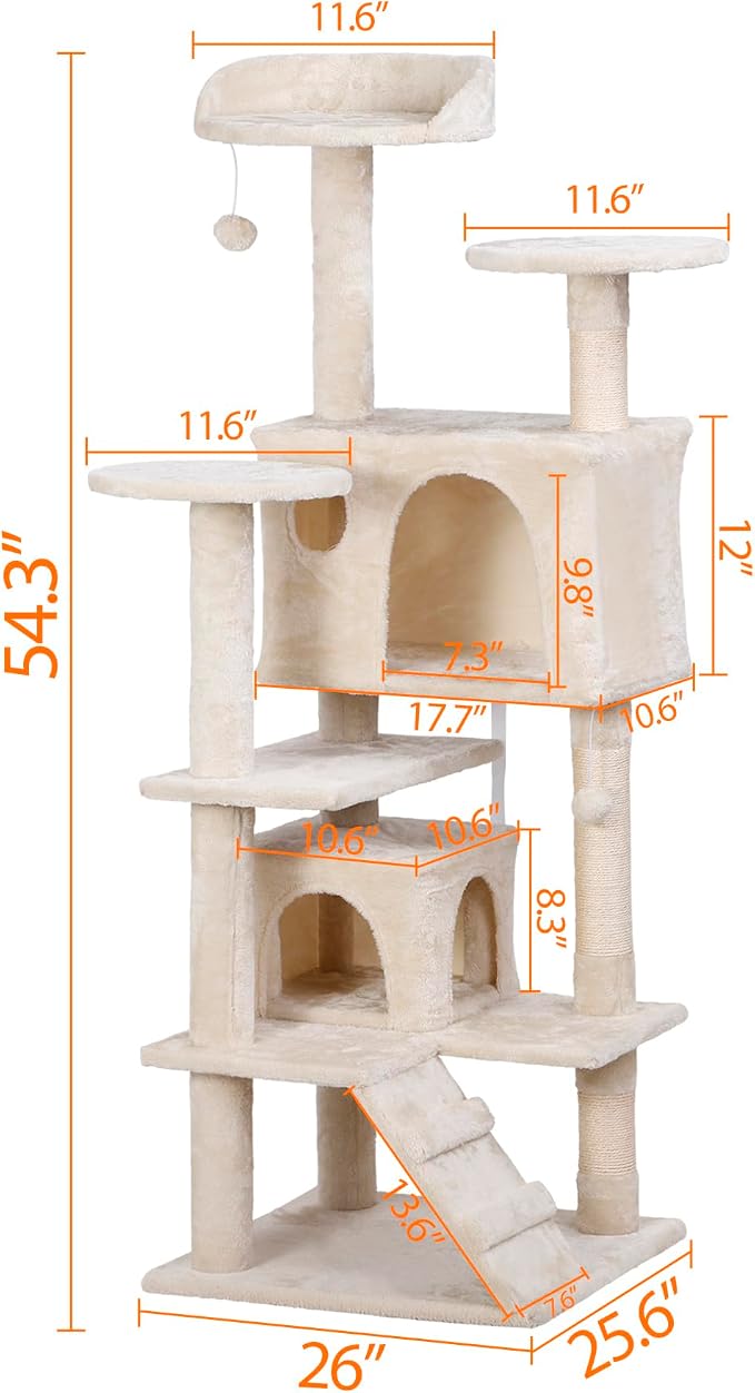 54 in Cat Tree Tower for Indoor Cats Multi-Level Cat Condo Cat Bed Furniture with Scratching Post Kittens Activity Center