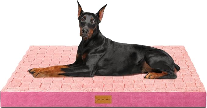 Patas Lague Orthopedic Large Dog Bed Washable Pet Crate Mat 56''X40'' Pink | Egg-Crate Foam Dog Couch For Large Sized Dogs, Waterproof Removable Cover, Soft Pet Bed With Nonskid Bottom