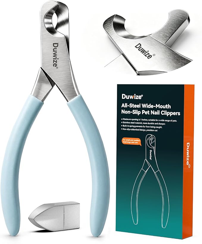 Dog Nail Clippers - All-Steel Material, Large Opening, New Non-Slip Rubberized Handle, Built-in Spring, No Fur Pinch, Professional Pet Nail Trimmers for Small to Medium Dogs and Cats (Blue)