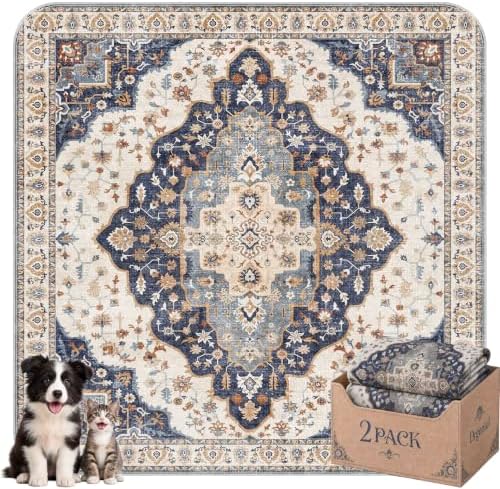 Washable Pee Pads for Dogs,Super Absorbent Reusable Puppy Potty Training Pads,Waterproof,Leak-Proof & Non-Slip Potty Pads for Floor,Whelping,Crates,Bed(Indigo Ochre, 72"x72")
