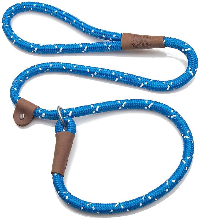 Mendota Pet Slip Leash - Dog Lead and Collar Combo - Made in The USA - Night Viz Blue, 1/2 in x 4 ft - for Large Breeds