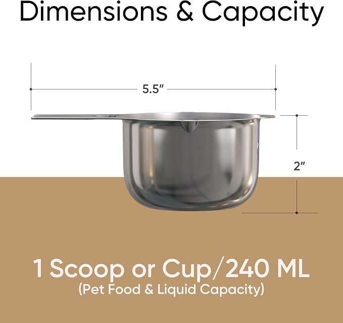 Color Up 1 Cup Pet Food Scoop – Stainless Steel Dog Food Scoop Cup (16 Tbsp) – Heavy-Duty, Rust-Resistant Measuring Scoop for Dogs, Cats, Birds & Rabbits – Ideal for Dry Food & Treats