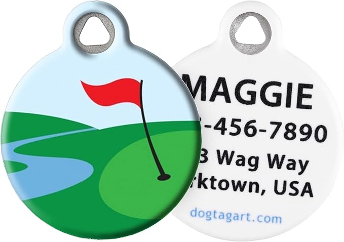 Golf Personalized Pet ID Tag for Dogs and Cats, Silent Polymer Coated Stainless Steel Nametag with Customized Identification Information, Large 1.25" Diameter