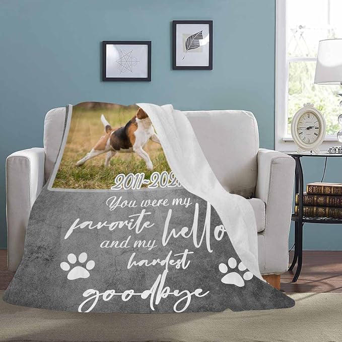 Custom Photo Blanket Best Memorial for Your Pets - Personalized Cozy Fleece Throws Blanket with Picture Upload for Dogs Cats Family Friends