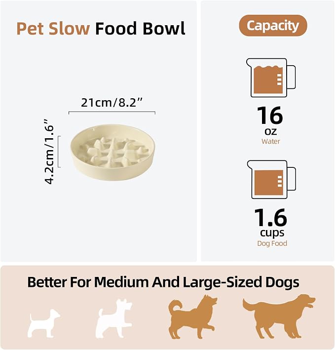 Havniva Ceramic Slow Feeder Dog Bowls, 1.6 Cups Dog Bowl Slow Feeding for Medium Breed, 8.2inch Puzzle Dog Food Bowl Slow Feeder Non-Slip Anti-Gulping and Anti-Choking Reduces Bloating