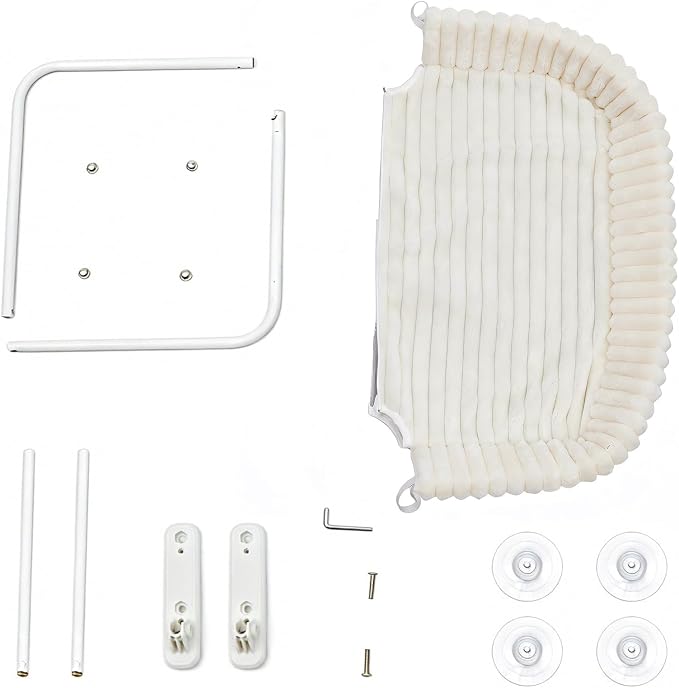 Cordless Cat Window Perch, Large Size Hammock with 4 Strong Suction Cups, Cat Hammock for Window with Two Fabrics Cover, Foldable Bed for Cats, White