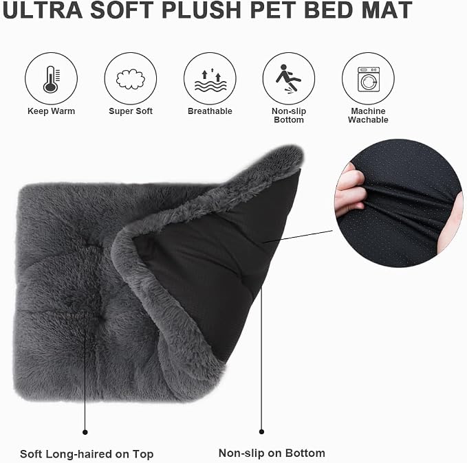 Extra Large Dog Bed Crate Pad 42", Washable XL Plush Pet Mat Dark Grey | Machine Washable, Anti-Slip Bottom, Kennel Pad 41*27", Ultra Soft Cozy Sleeping, Easy to Care, 85 lbs