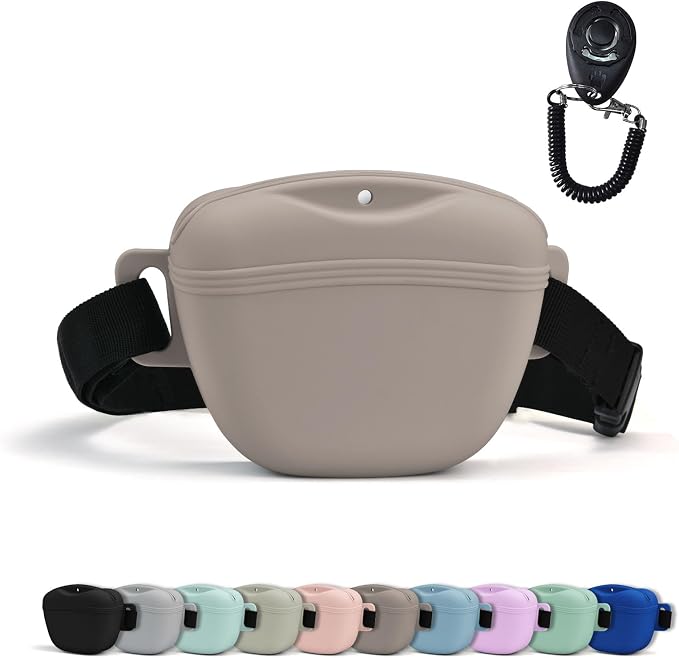 AUDWUD Magnetic Silicone Dog Treat Pouch with Adjustable Belt | Fits All Waist Sizes.Hands free with adjustable strap 31"-49.5",Magnetic spill proof seal for active,flexible