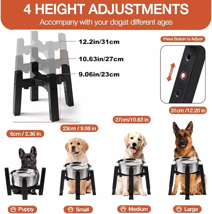 Marchul 3.3L Elevated Dog Water Bowl with Stand, Stainless Steel Floating Water Bowl, Splash-Proof Anti-Spill Design, Raised Feeder for Medium & Large Dogs, Easy Clean Pet Drinking Bowl