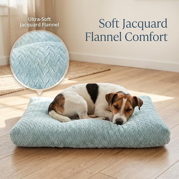 24 Inch Dog Crate Bed for Small Dogs, Washable Dog Crate Pad for Dog Cages, Soft Jacquard Flannel Kennel Mat with Anti-Slip Bottom, Fluffy Crate Mat for Puppies and Small Dogs,Sage Green