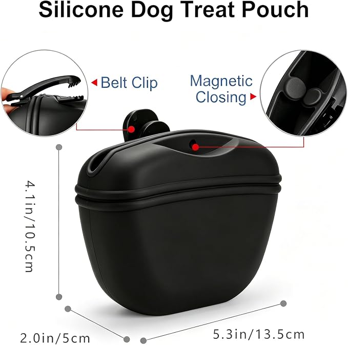 Dog Treat Pouch for Training, Silicone Dog Treat Bag with Strong Clip, Hands-Free Puppy Training Treat Holder, Portable Pet Snack Pouch for Walking, Agility, Obedience Training & Outdoor Use