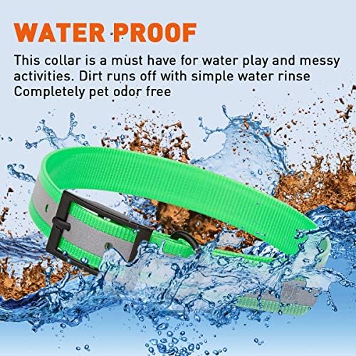 Dogline Biothane Translucent Reflective Waterproof Dog Collar Strong Coated Nylon Webbing with Black Hardware Odor- Proof for Easy Care Clean Fits Small Medium or Large Dogs - Green 3/4"W x 15"-18" L