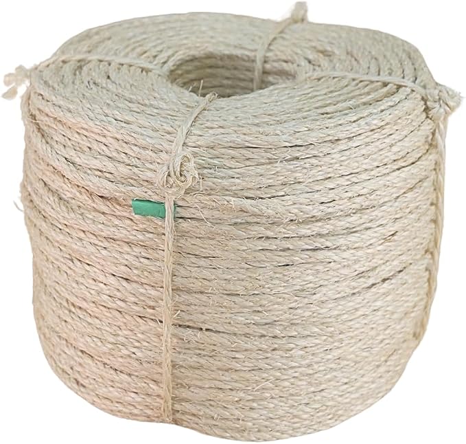 Premium Brazilian Sisal Rope, Natural Fiber 100% Sisal, Ultra Durable, Chemical-Free, Ideal for DIY, Cats, Scratching Post Replacement, Home Decor, Garden, Crafting (1/6” 600 ft / 4mm 180m)