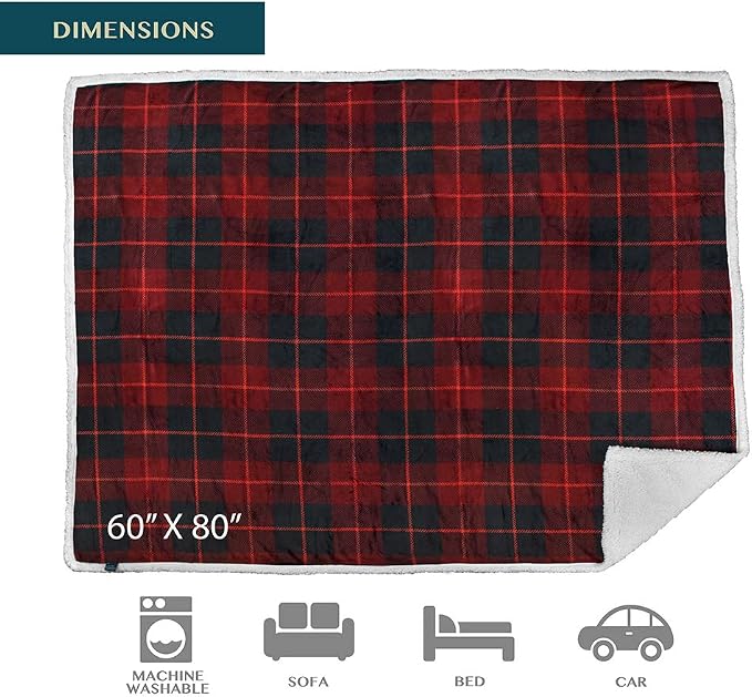 Pavilia Waterproof Blanket for Couch & Sofa | Large Dog & Cat Protector | Plush Soft Sherpa Blanket, Plaid Red, 60x80