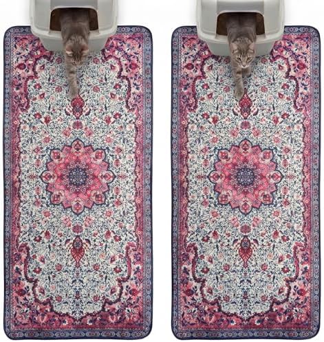 Hompet Cat Litter Mat 2 Pack, 28.5x60 Large Machine Washable Trapping Mats for Cats, Super Absorbent & Urine-Proof Cat Litter Box Mat for Floor, Waterproof & Non Slip Kitty Litter Rug