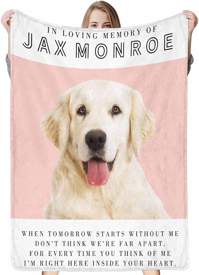 Artsadd Custom Memorial Blanket with Photos and Name-in Loving Memory Gifts Personalized for Loved Ones Lost-Remembrance Blankets for Dogs Cats Pets Lover-Pink