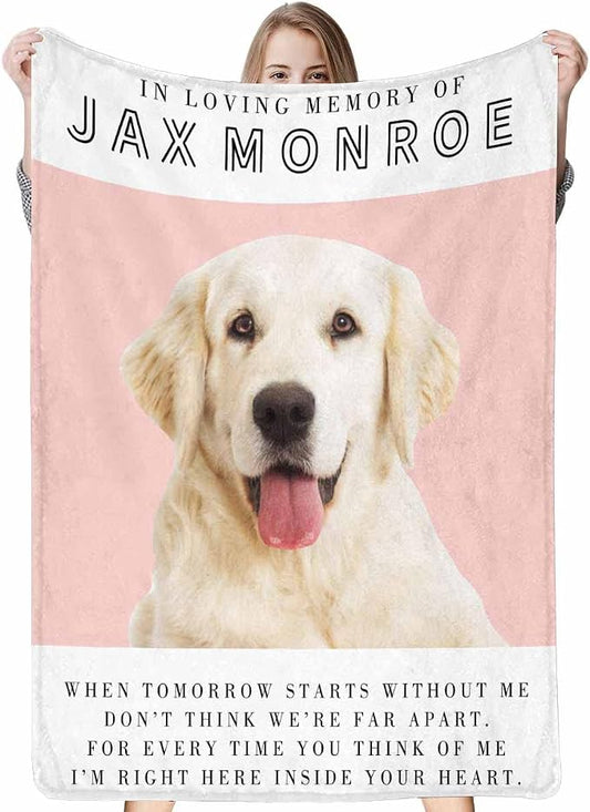 Artsadd Custom Memorial Blanket with Photos and Name-in Loving Memory Gifts Personalized for Loved Ones Lost-Remembrance Blankets for Dogs Cats Pets Lover-Pink