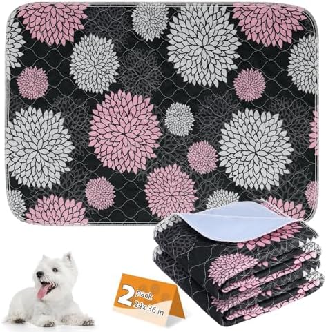 KOOLTAIL Washable Pee Pads for Dogs, 2 Pack Super Absorbent Reusable Puppy Training Pads Waterproof, Nonslip and Leak-Proof Dog Pee Pads, Large Pet Mats Whelping Pads for Floor, Crate, Couch, 24"x36"