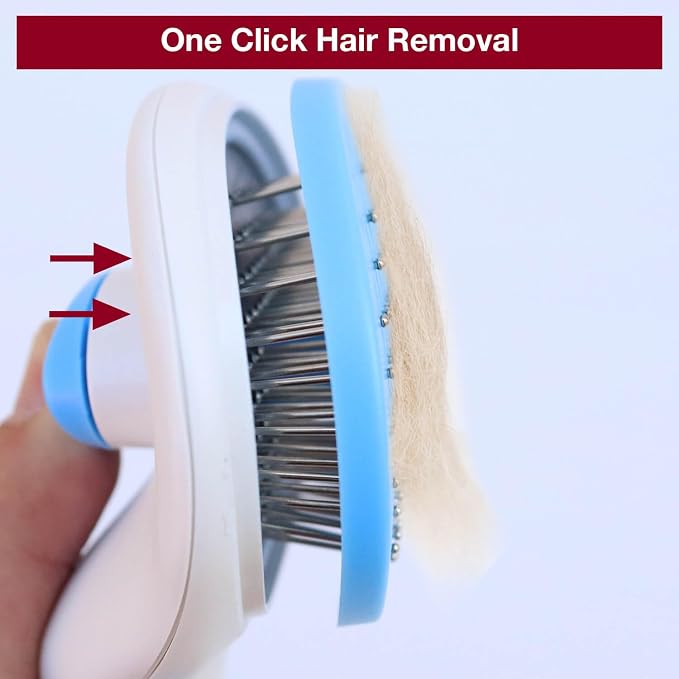 Self-Cleaning Slicker Brush for Dogs Cats - Upgraded Deshedding Grooming Tool with One-Click Clean, Ergonomic Grip & Gentle Massage Tips - Ideal for Long/Short Haired Pets, Blue