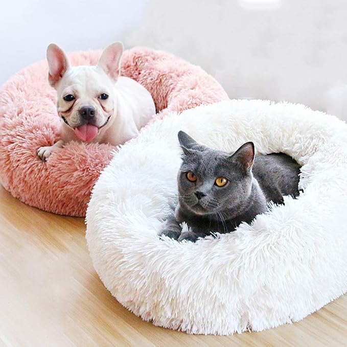 Modern Soft Plush Round Pet Bed for Cats or Small Dogs, Mini Medium Sized Dog Cat Bed Self Warming Autumn Winter Indoor Snooze Sleeping Cozy Kitty Teddy Kennel (24'' D x 8'' H, Pink)