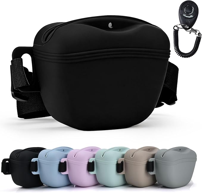 Silicone Dog Treat Pouch with Training Clicker | Upgraded Magnetic Closure, 1.6 Cup Capacity, Food-Grade Silicone, Easy Cleaning, Adjustable Belt for Training and Walking