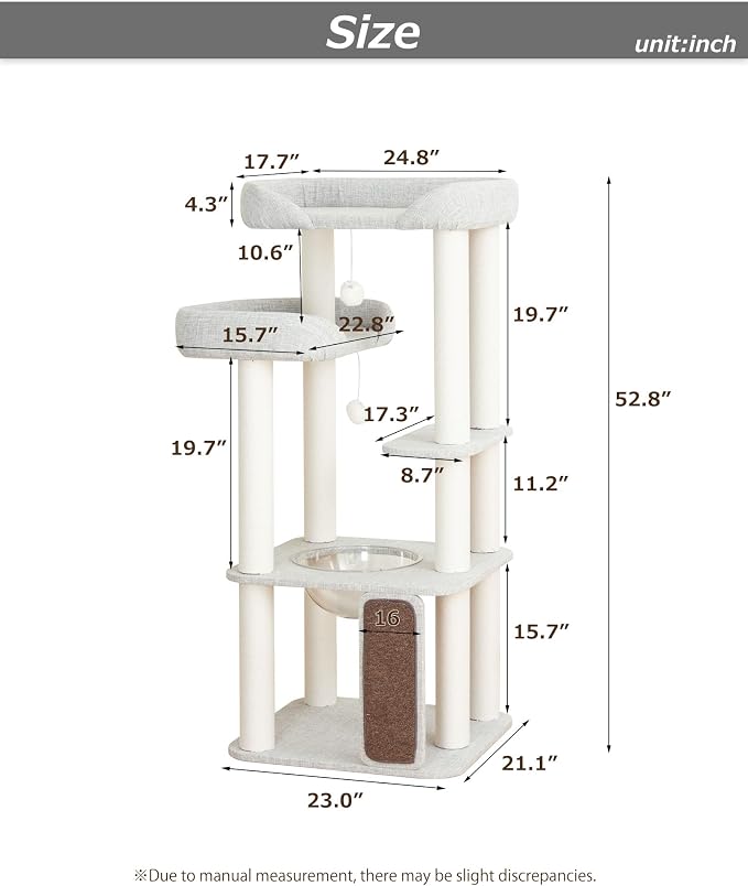 Cat Tree for Large Cat, Modern Senior Friendly Cat Tower with Wide Shelves Low Step, Cotton Scratching Posts, Super Sturdy Base, Cozy Perches, and Interactive Toys (Gray)
