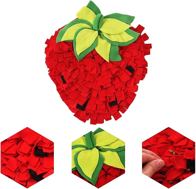 Dog Snuffle Mat Fleece Foraging Fruit Design Mats Small Animals Interactive Feeding Toy Anti Slip Slow Feeder Pet Treat Dispenser for Dogs Rabbits Guinea Pigs (Strawberry)