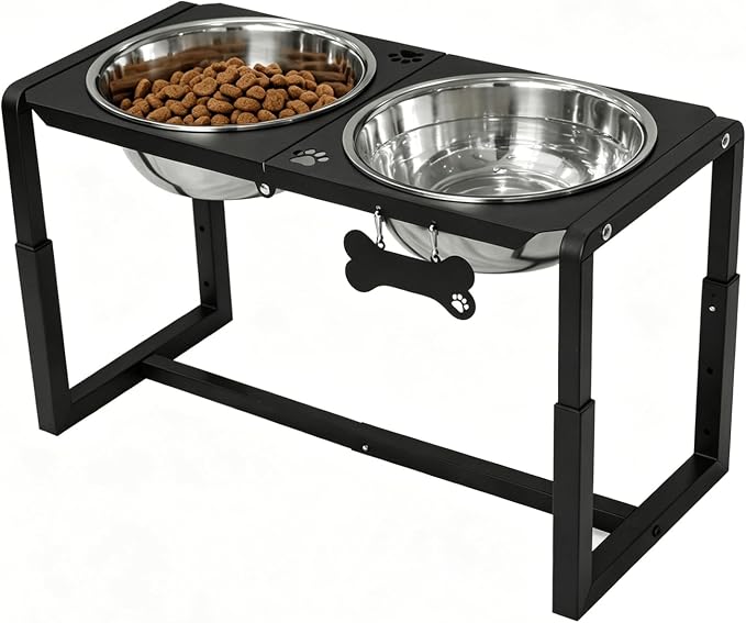 Metal Elevated Dog Bowls, Raised Dog Bowls for Large/Extra Large Breeds with Two 111oz Stainless Steel Food Bowls, 3 Adjustable Height (8.8"/11.5"/14") Dog Bowl Stand Protect Neck & Joints