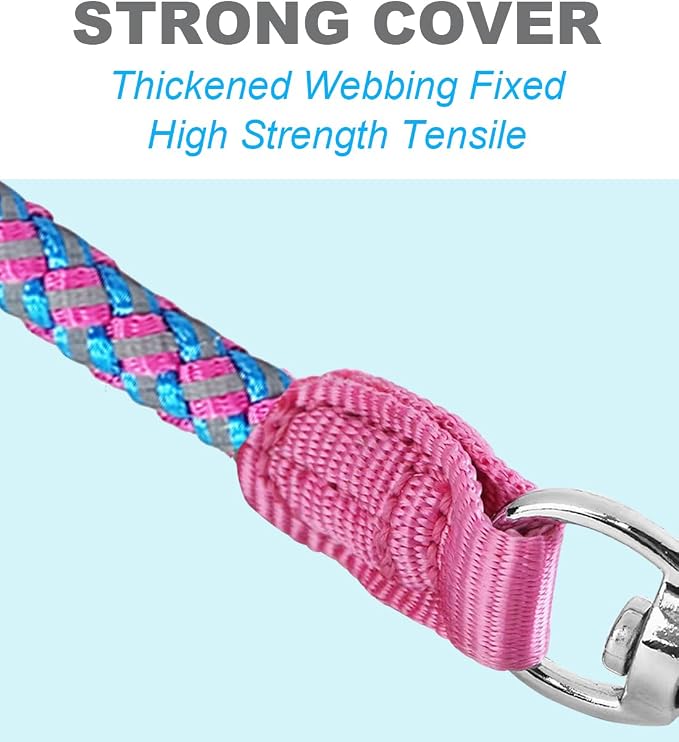 2/3/4/6/10 Foot Reflective Dog Leash Strong Nylon Rope Braided Heavy Duty for Large Medium Small Dogs Walking Training Leads (Pink, 10ft * 1/2")