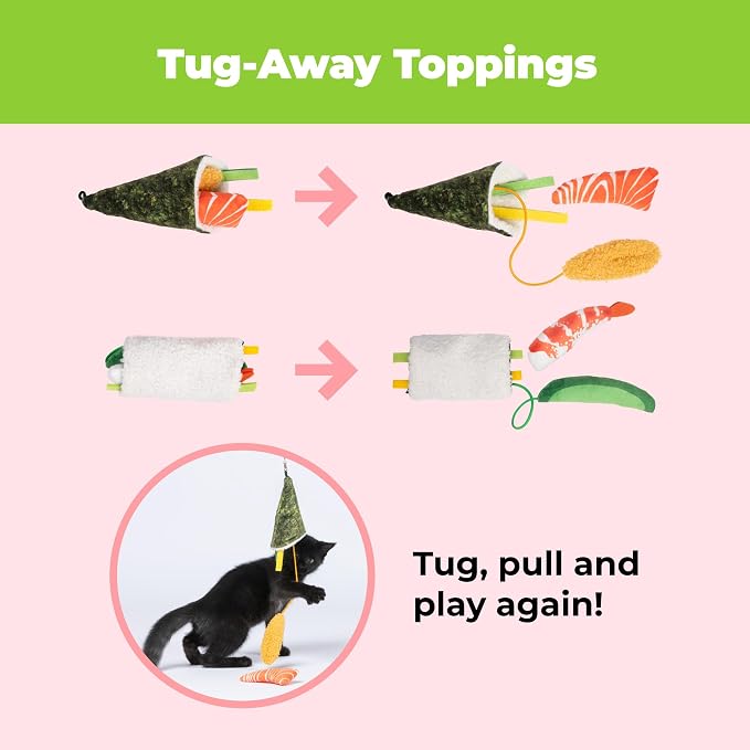 Catify by Best Pet Supplies Interactive Sushi Set Catnip Cat Toy for Indoor Cats & Kittens, Plush Pull-Out Toppings Chew Toys, Durable, Soft, Enrichment Play
