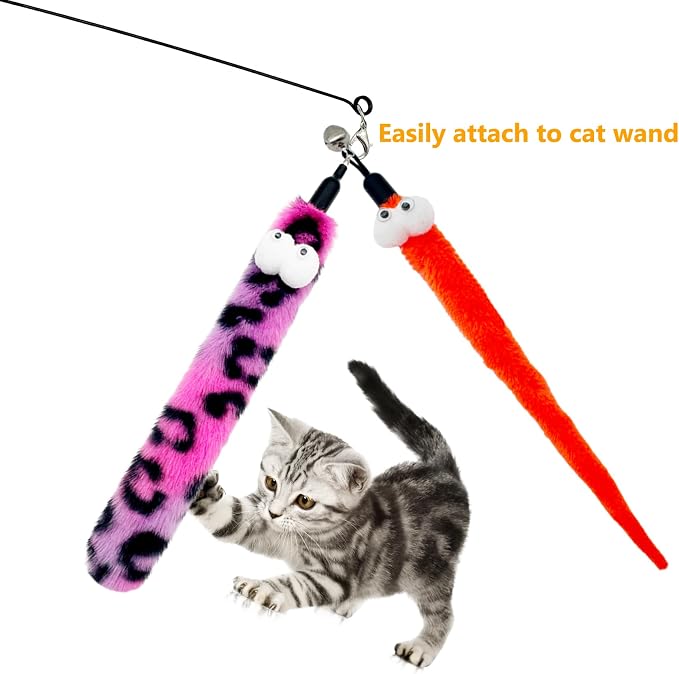Cat Wand Replacement Feather Worm Snake, 10 Pieces Cat Wand Attachments Assorted Snakes Worms Feathers Refill Toy for Indoor Cats (B)