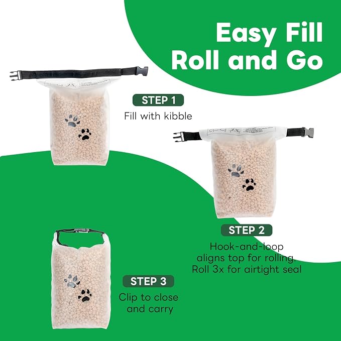 Dog Food Storage Bag with Roll-Top Closure, for Traveling, Camping,Boarding, Food Grade, 14 Cups (Mini)