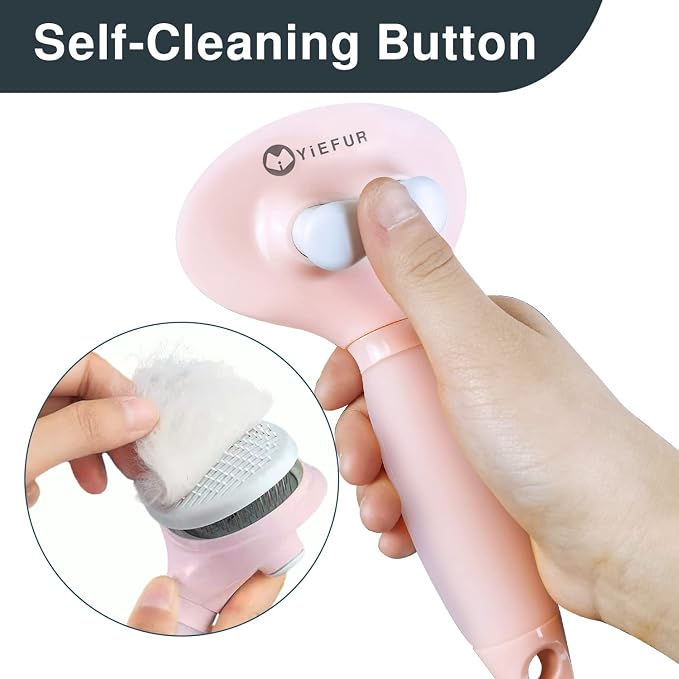 Cat Hair Brush, Soft Silicone Self Cleaning Brush for Short and Long Haired Cats, Pink Pet Grooming Comb, Cat Shedding Brushes | For Indoor Cats,Removes Loose Hair,Reduces Shedding,Soft Rounded Tips,Ergonomic Silicone Handle,Gentle Massage,Easy Grooming