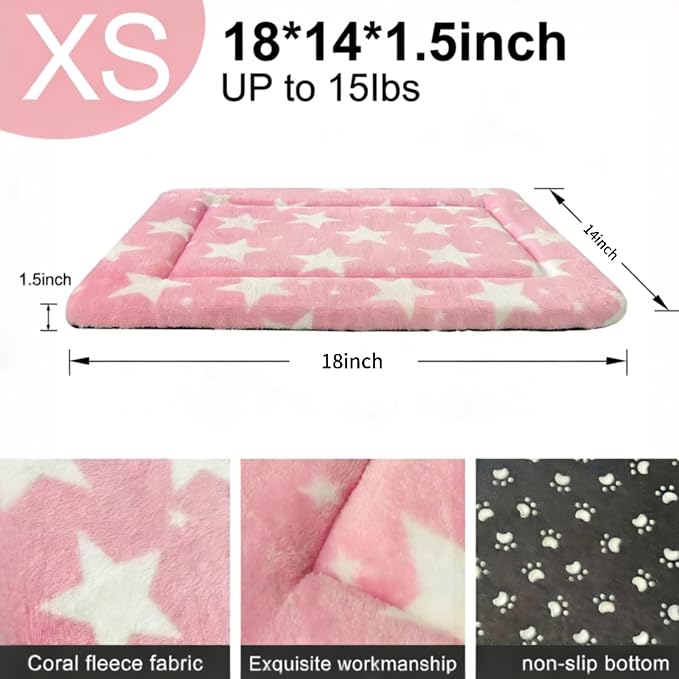 Dog Bed Mat – Soft & Comfortable Dog Kennel Pad for Crate – Durable Crate Bed & Mat for Dogs & Cats – Ideal for Crate, Kennel, and Home Use (Big&Little Stars Pink, XS(18"*14"*1.5"))