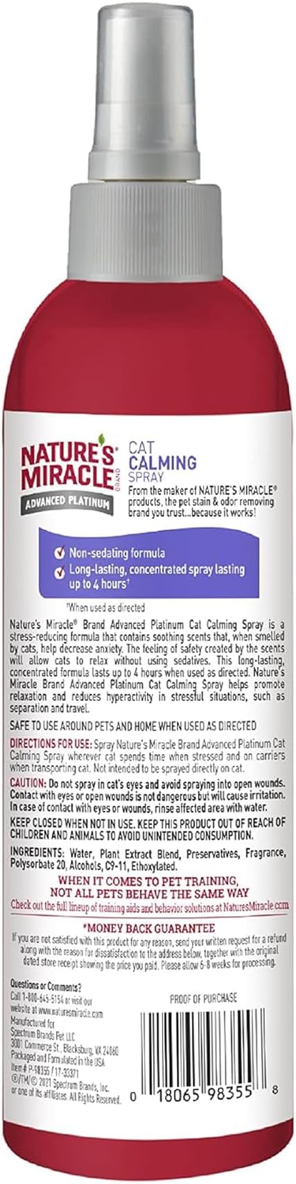 Nature’s Miracle Cat Calming Spray, 8 Ounces, Stress-Reducing Formula for Cats (Pack of 12)