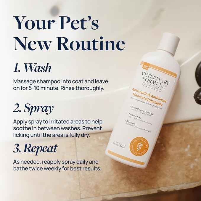 Veterinary Formula Clinical Care Antiseptic & Antifungal Shampoo + Spray | Complete antiseptic and antifungal shampoo and spray care for scaly, greasy or red skin in dogs and cats