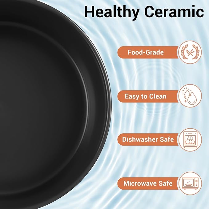 Elevated Dog Bowls, Ceramic Raised Dog Bowl Set with Anti-Slip and Non-Tip Metal Stand, 2 Pack Pet Food and Water Feeding Bowls for Small and Medium Dogs (Black,7.6 Cups)