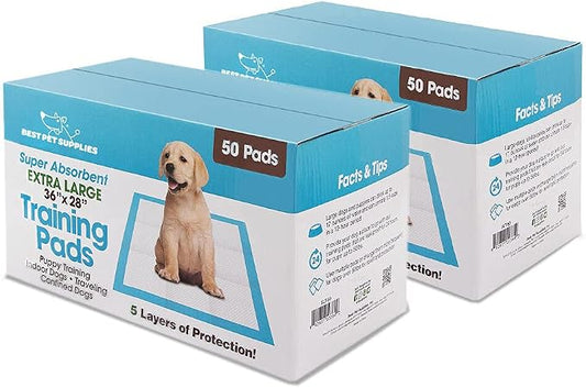 Best Pet Supplies XL (36 x 28 Inches) Puppy Pads 100 Count - Super Absorbent Dog Training Pads, Quick-Dry, Odor Control, Disposable Pee Pads, Leak-Proof Wee Wee Pads for Indoor Dogs – Baby Blue