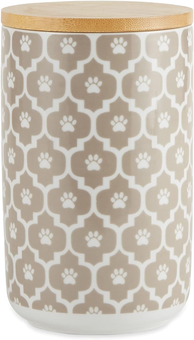 Bone Dry Lattice Collection Pet Bowl & Canister, Treat Canister, 4x6.5 inches, Stone