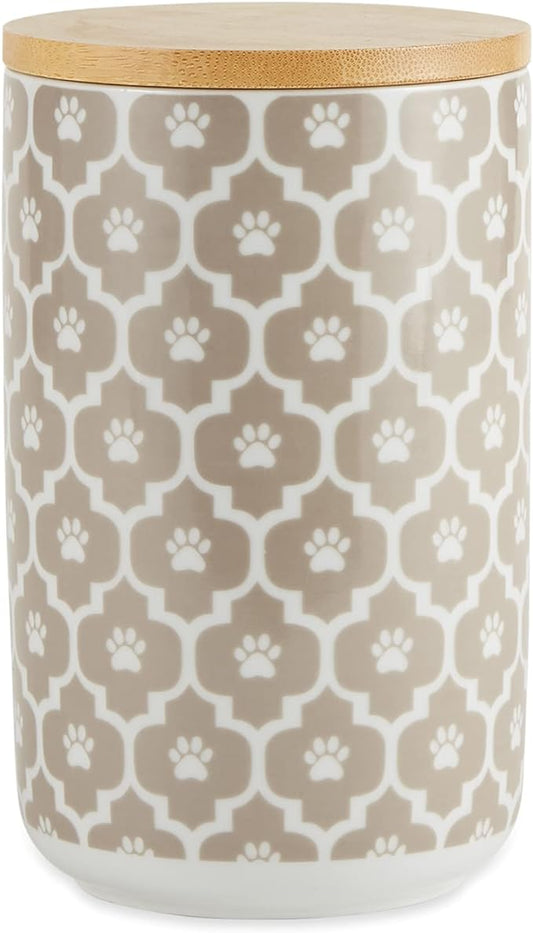 Bone Dry Lattice Collection Pet Bowl & Canister, Treat Canister, 4x6.5 inches, Stone