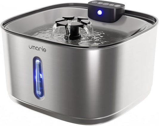 Automatic Cat Water Fountain, Wireless Pet Water Fountain Stainless Steel, Ultra Quiet Pump, Motion Sensor, Easy to Clean, USB Rechargeable, 3.2L/108oz for Multiple Cats & Small Dogs