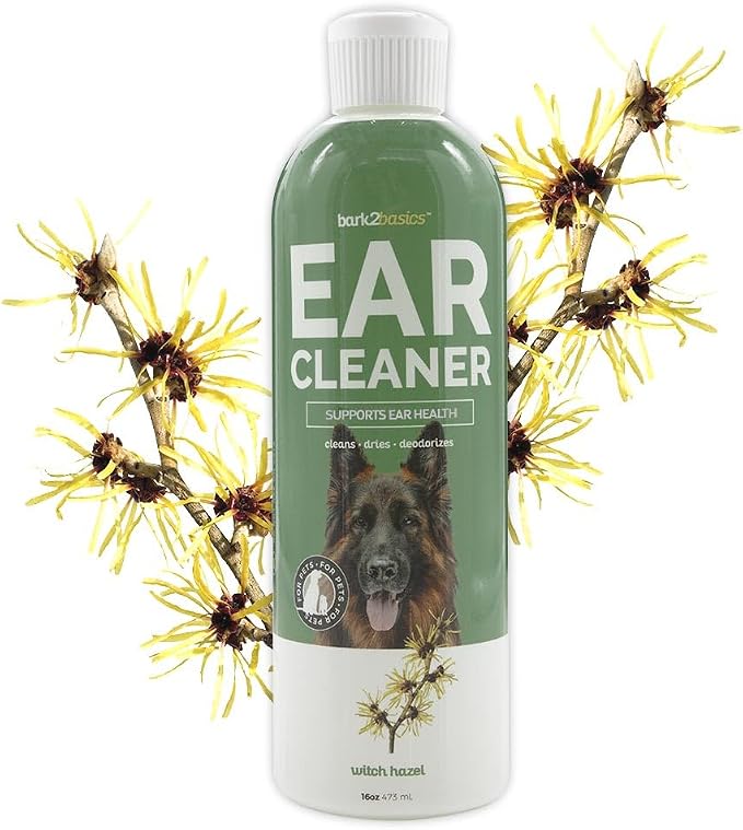 Bark2Basics Dog Ear Cleaner, 16 oz - All Natural, Witch Hazel, Gentle Aloe Vera and Chamomile Extract Base, Breaks Through Tough Wax | Ready to Use Pet Ear Wax Removal Rinse; Cleans Wax and Debris, Witch Hazel and Aloe Vera, Combats Yeast Irritation, N...