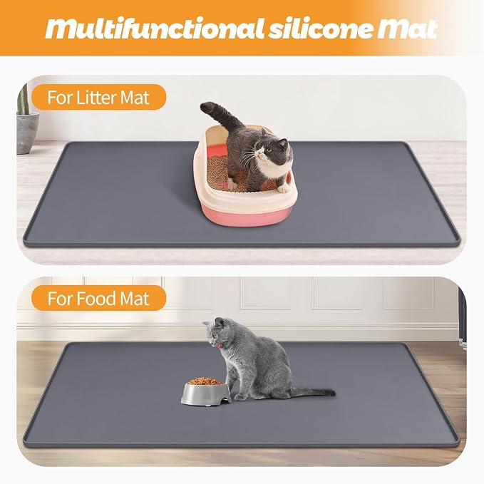 Cat Litter Mats,51"x25.6"Extra Large Silicone Cat Mat for Litter Box | Kalolary Easy to Clean Kitty Litter Trapping Mat,Soft on Kittys Paws,Waterproof, Urine-Proof Kitty Litter Mats for Floor,Grey