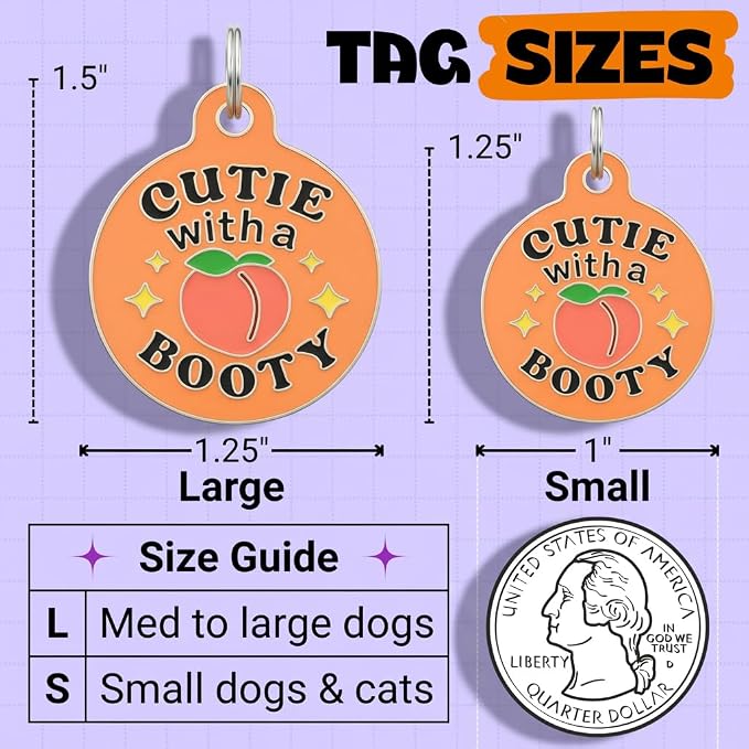 Bad Tags Personalized Dog and Cat ID Tags in 25+ Designs and 2 Sizes - 5 Lines of Custom Engraved Text - Funny Cute Personalized Pet Tags (Cutie with A Booty, Small (1 inch))