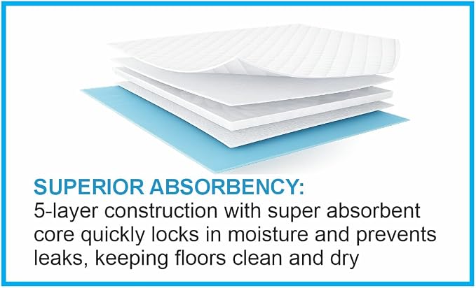 Go Go Gracie Leak-Proof Dog and Puppy Potty Training Pee Pads with Quick-Dry 5-Layer Super Absorbent Surface for Floor Protection, Large Size, 23.62x23.62, Blue & White, 40 Count